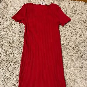 women's red ribbed dress